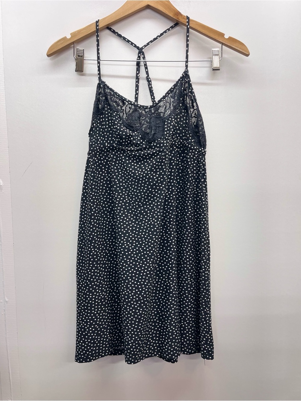 In Bloom Black & White Polka Dot Lace-Trim Chemise Slip Dress